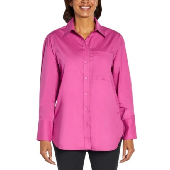 Banana Republic Blouse Button Front Pink Women's XL Cotton Oversized - Picture 1 of 14